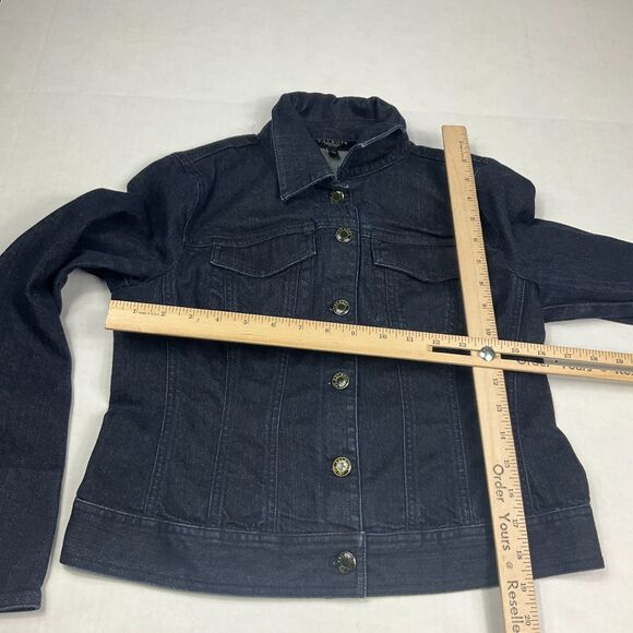 Talbots Dark Wash Denim Jean Jacket 4P Classic Cropped Fitted Preppy Minimalist - Picture 7 of 12